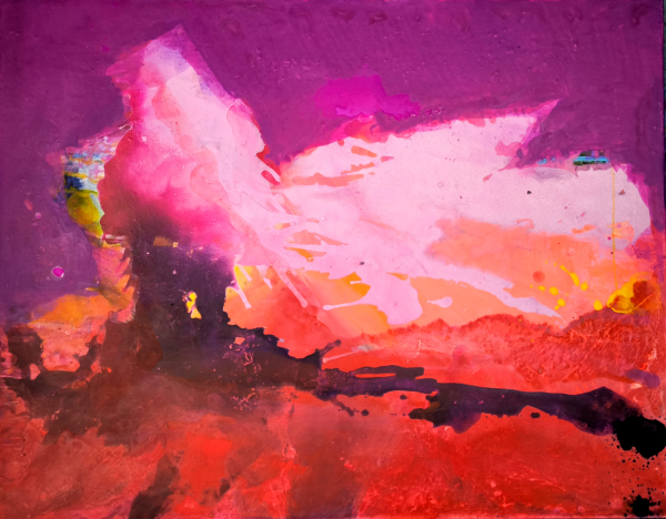 Dodo Bosse, große Landschaft rotrausch, 2024, 70 x 90 cm Acryl auf Leinwand 