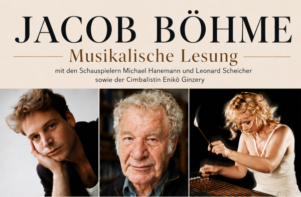 Portraits der beide Schauspieler Leonard Scheicher und Michael Hanemann sowie der Cimbalistin Enikö Ginzery beim Spiel ihres Instrumentes